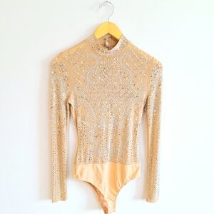 Boutique Nude Rhinestone Bodysuit
